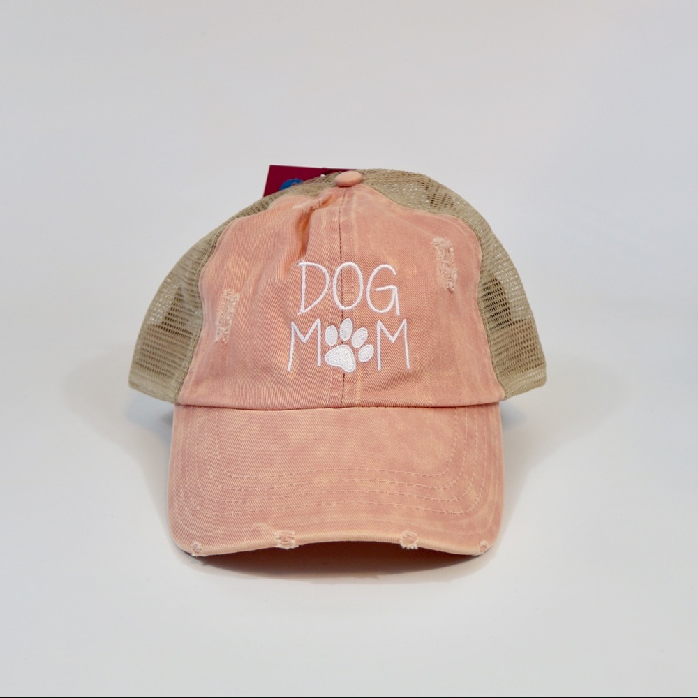 Dog Mom Mesh Ponytail Hat Pink